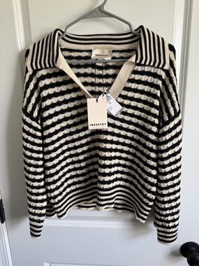 Industry Black & Cream Striped Collared Sweater